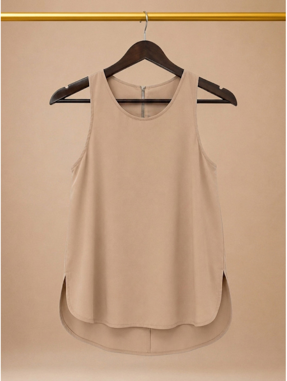 Forever 21 Exposed Back Zip Tank Blouse – Nude Taupe Size -Medium